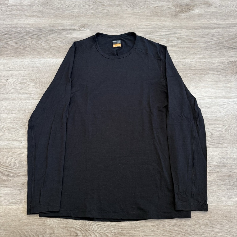 Icebreaker Merino 200 Oasis Mens Medium LS 100% Wool Shirt Slim Base Layer Black